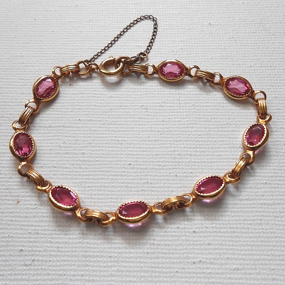 Pink Crystal Gold Filled Bezel Link Bracelet